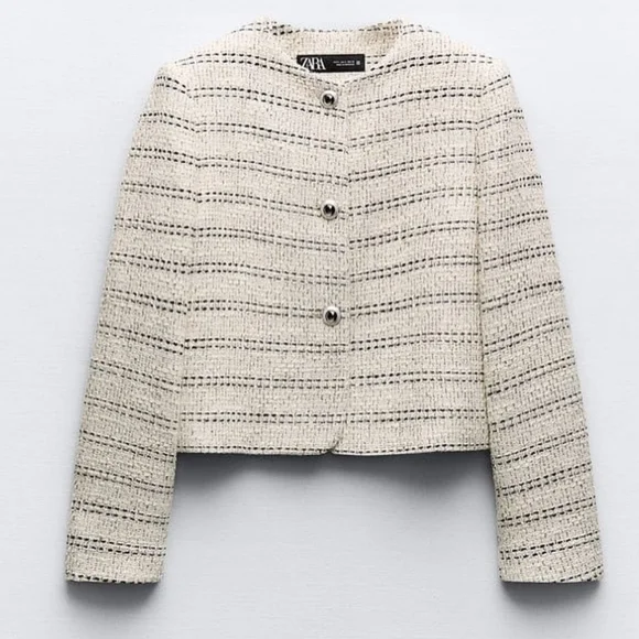 Zara Textured Tweed Blazer Size S - Picture 14 of 16
